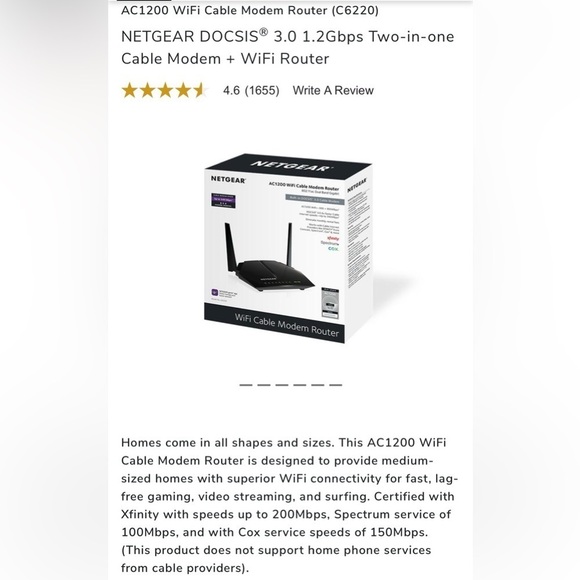 AC 1200 WiFi Cable Modem Router - 802.11 ac Dual Band Gigabit - Up to 340 Mbps - Picture 11 of 16